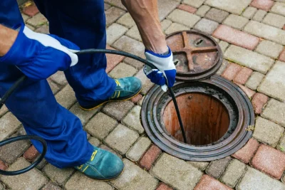 Plumber cleaning an outdoor sewer drain in Casa Grande